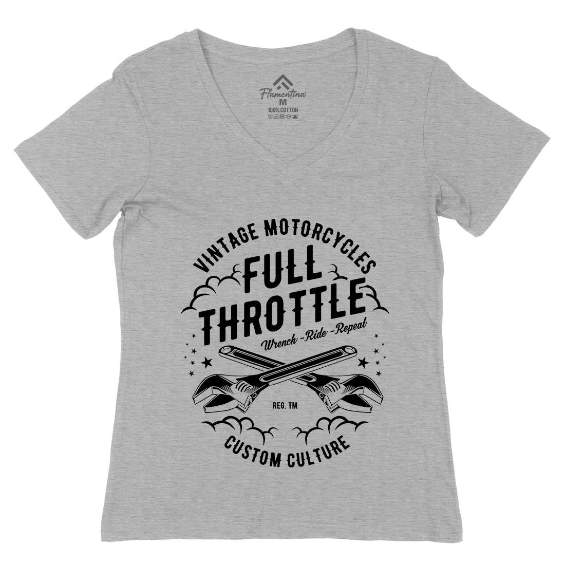 Full Throttle Womens Organic V-Neck T-Shirt Motorcycles A668