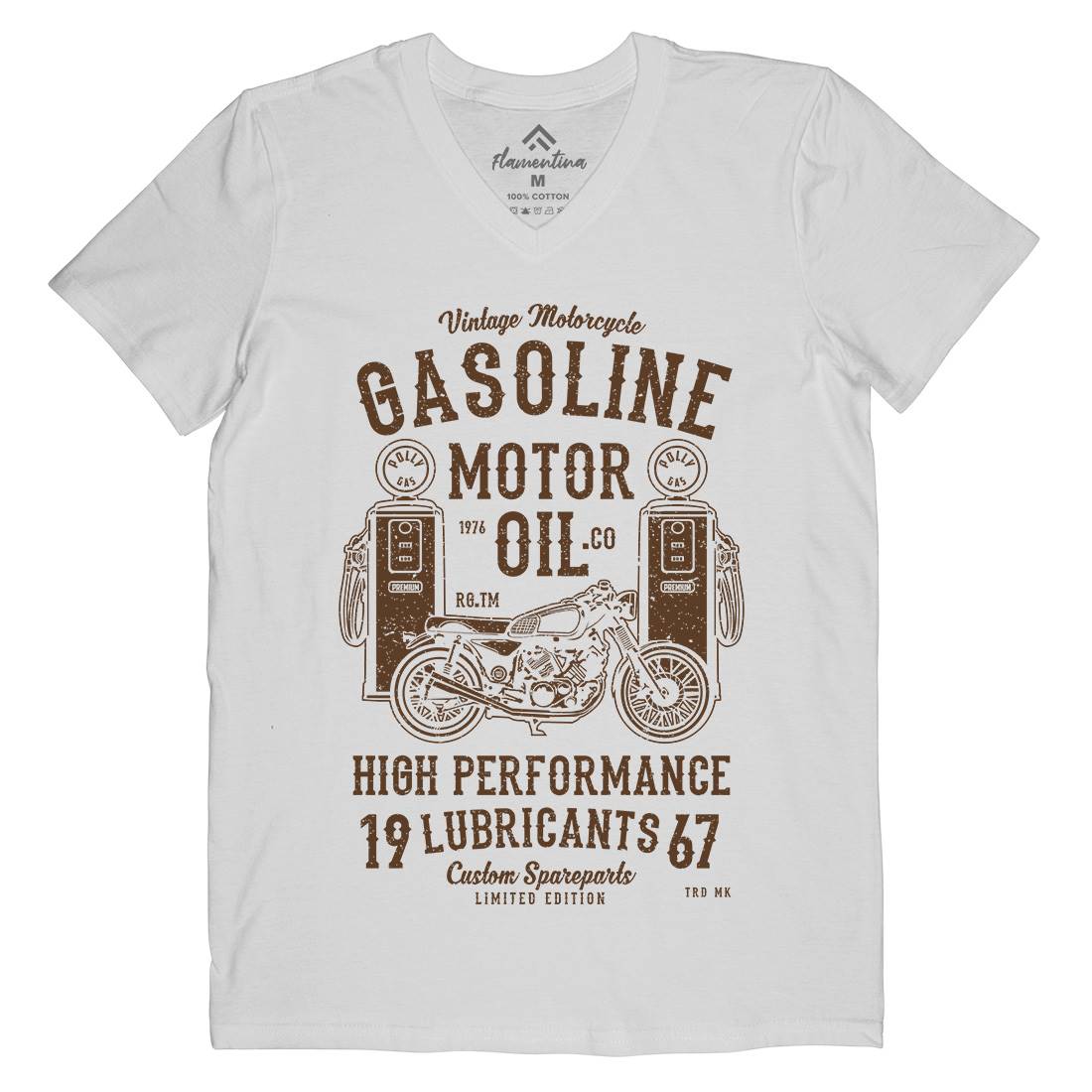 Gasoline Motor Oil Mens Organic V-Neck T-Shirt Motorcycles A669