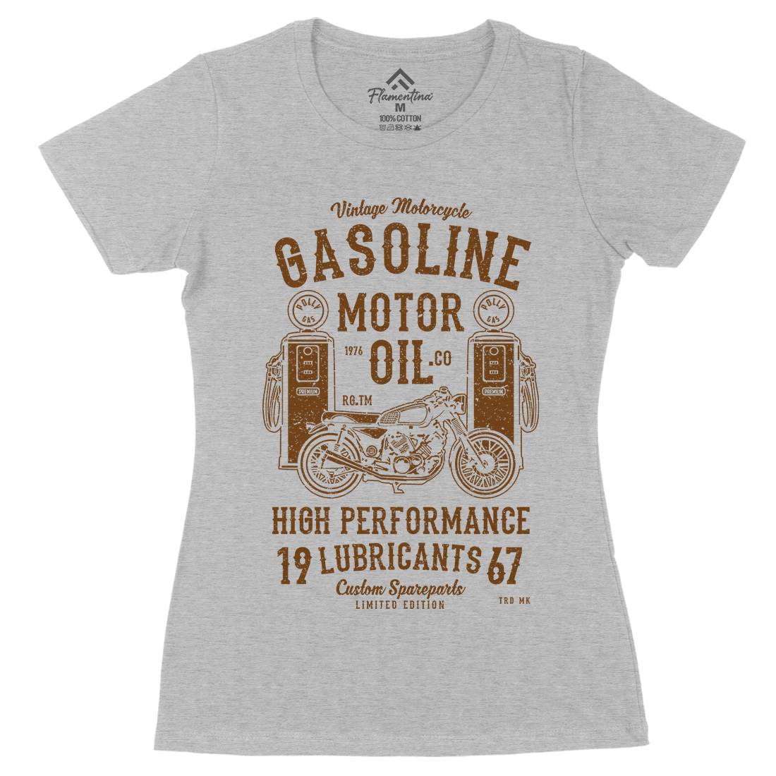 Gasoline Motor Oil Womens Organic Crew Neck T-Shirt Motorcycles A669