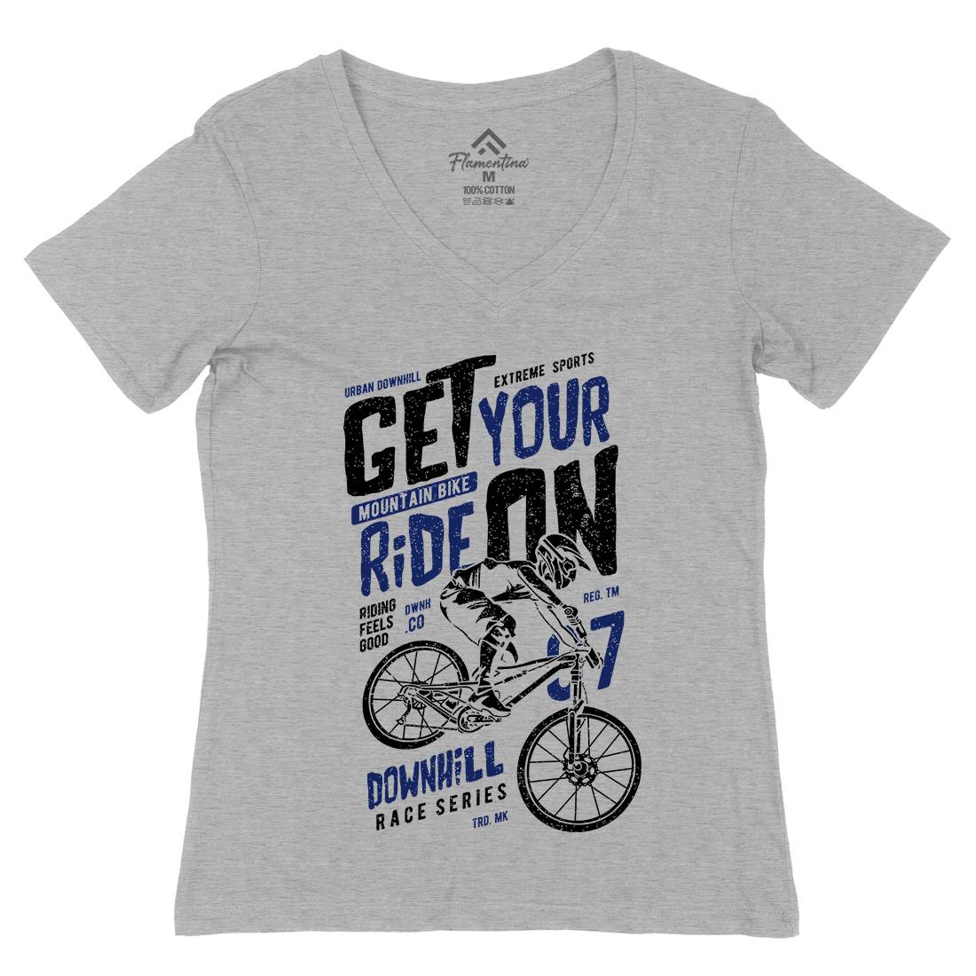 Get Your Ride Womens Organic V-Neck T-Shirt Bikes A673