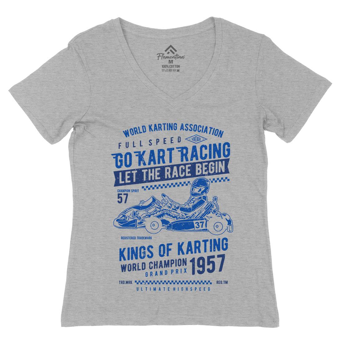 Go Kart Racing Womens Organic V-Neck T-Shirt Cars A675
