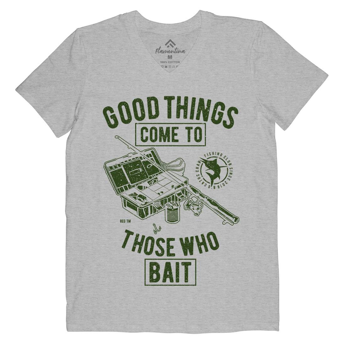 Good Things Mens Organic V-Neck T-Shirt Fishing A677