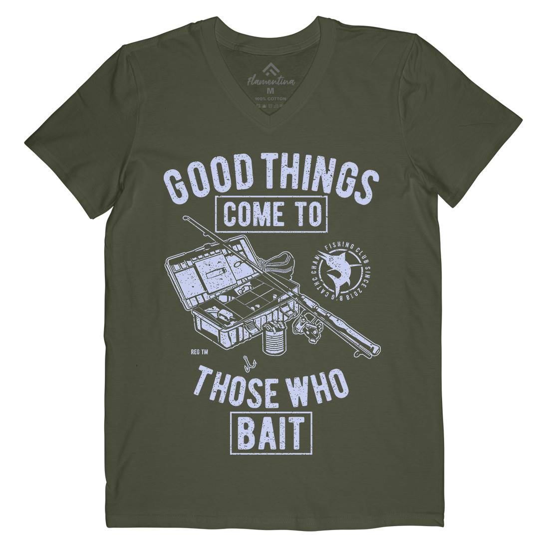 Good Things Mens Organic V-Neck T-Shirt Fishing A677