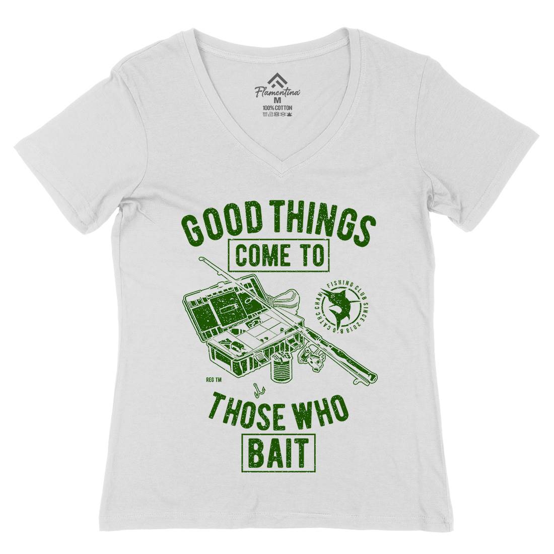 Good Things Womens Organic V-Neck T-Shirt Fishing A677