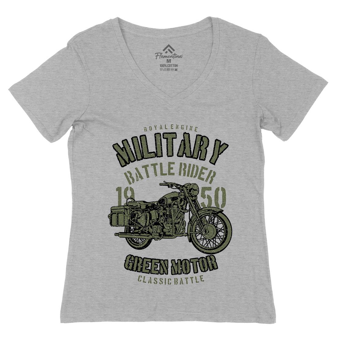 Green Military Ride Womens Organic V-Neck T-Shirt Army A678