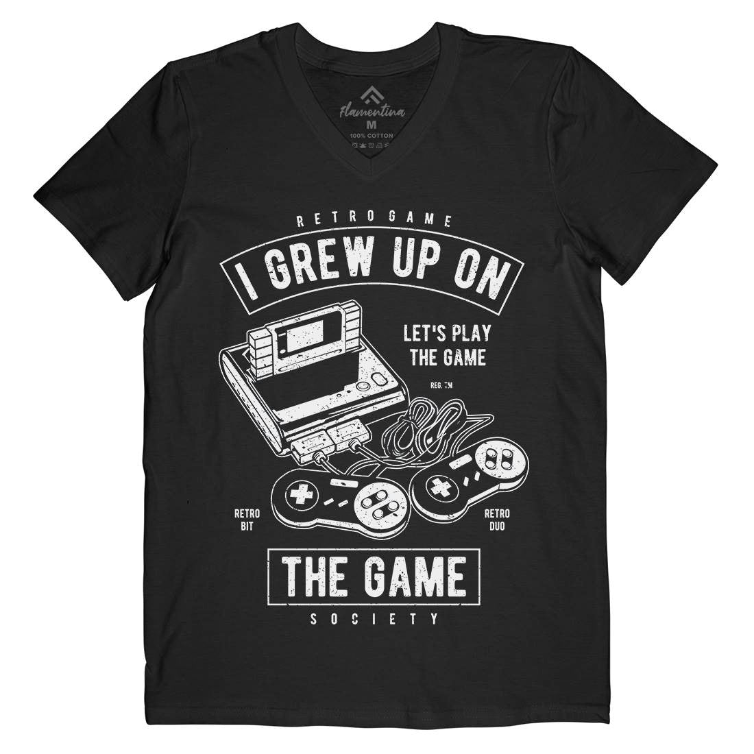 Grew Up On The Game Mens Organic V-Neck T-Shirt Geek A679