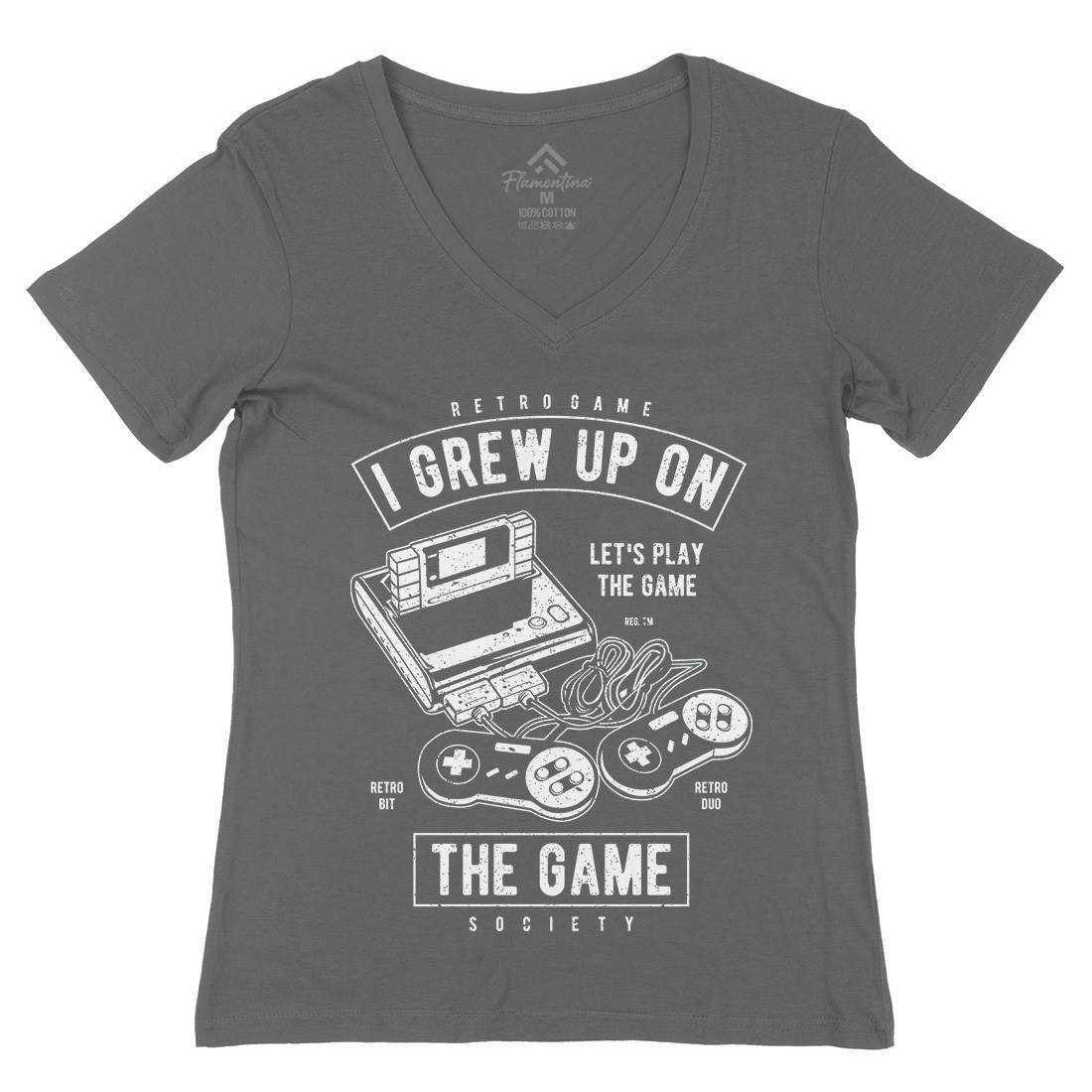 Grew Up On The Game Womens Organic V-Neck T-Shirt Geek A679