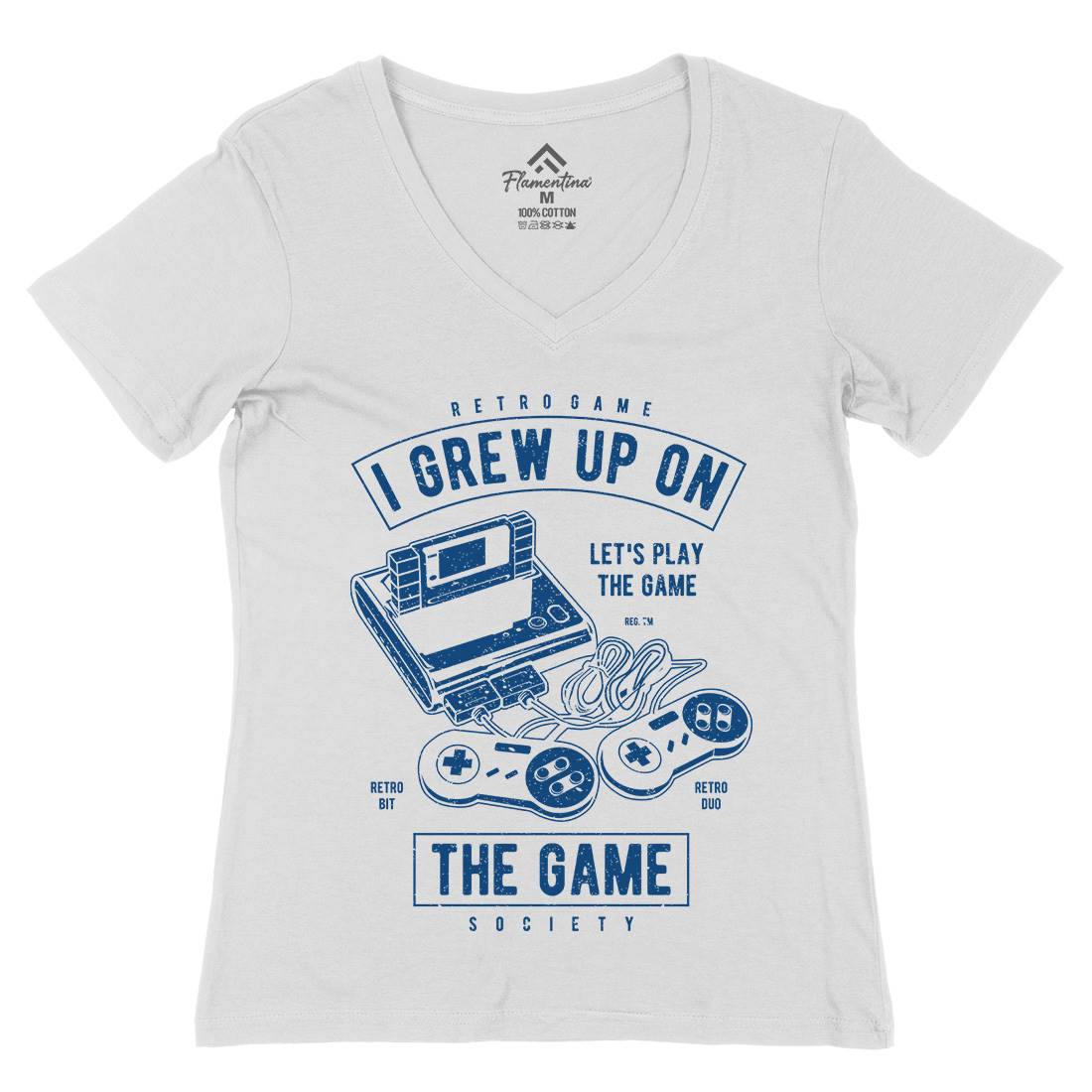 Grew Up On The Game Womens Organic V-Neck T-Shirt Geek A679