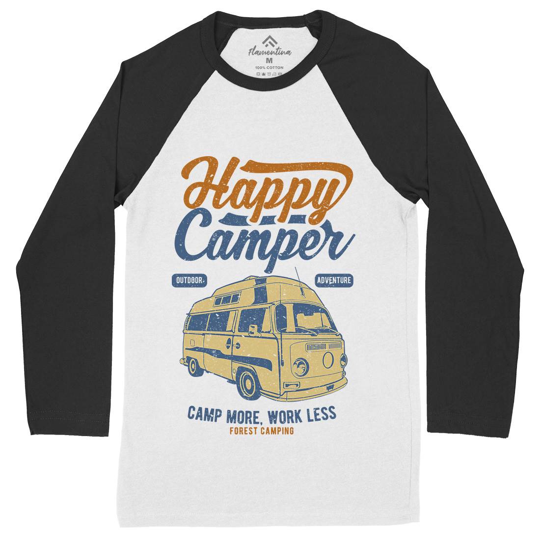 Happy Camper Mens Long Sleeve Baseball T-Shirt Nature A681