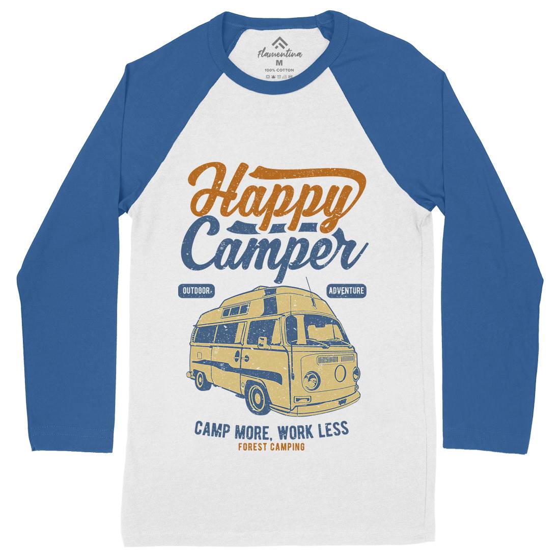 Happy Camper Mens Long Sleeve Baseball T-Shirt Nature A681