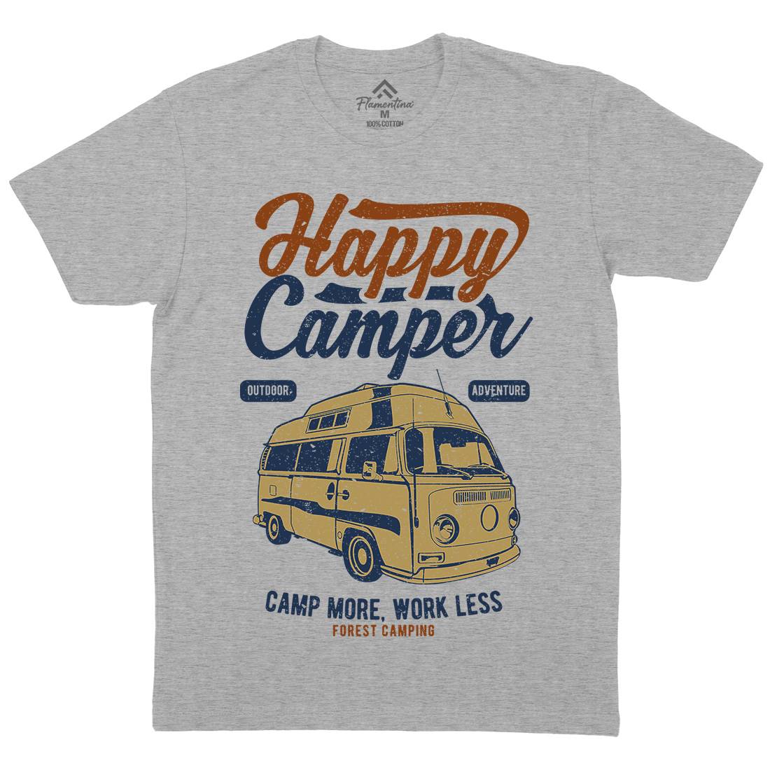 Happy Camper Mens Organic Crew Neck T-Shirt Nature A681