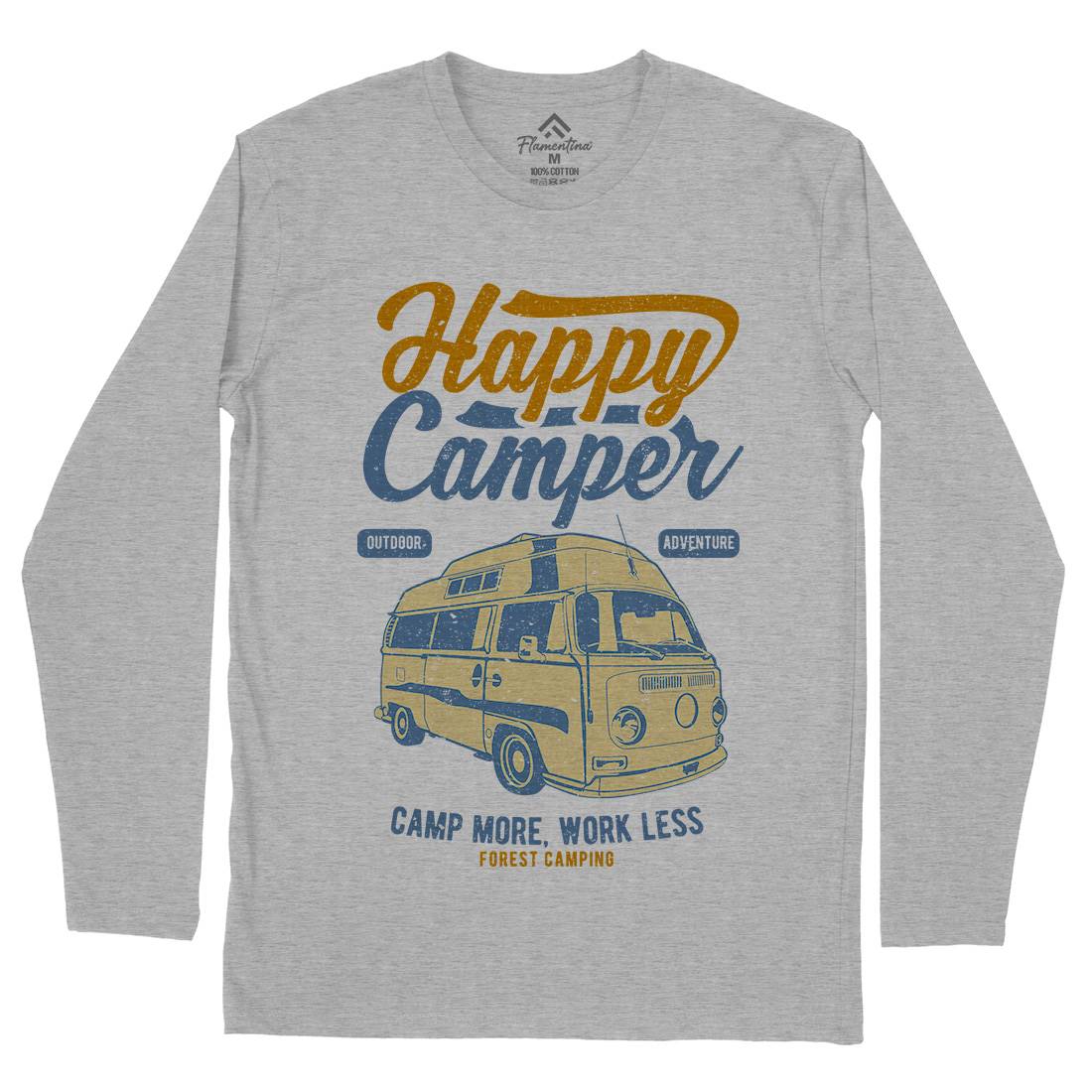 Happy Camper Mens Long Sleeve T-Shirt Nature A681