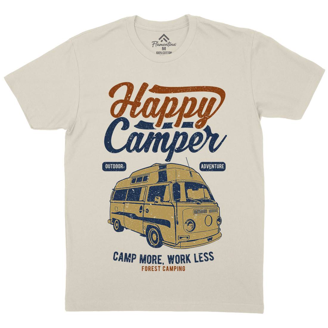 Happy Camper Mens Organic Crew Neck T-Shirt Nature A681