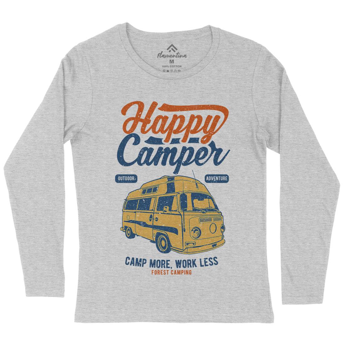 Happy Camper Womens Long Sleeve T-Shirt Nature A681