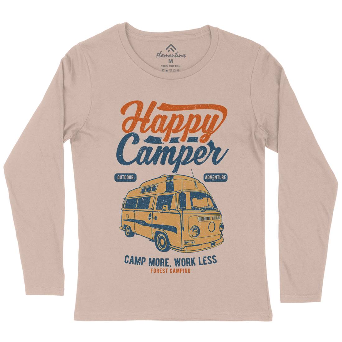 Happy Camper Womens Long Sleeve T-Shirt Nature A681