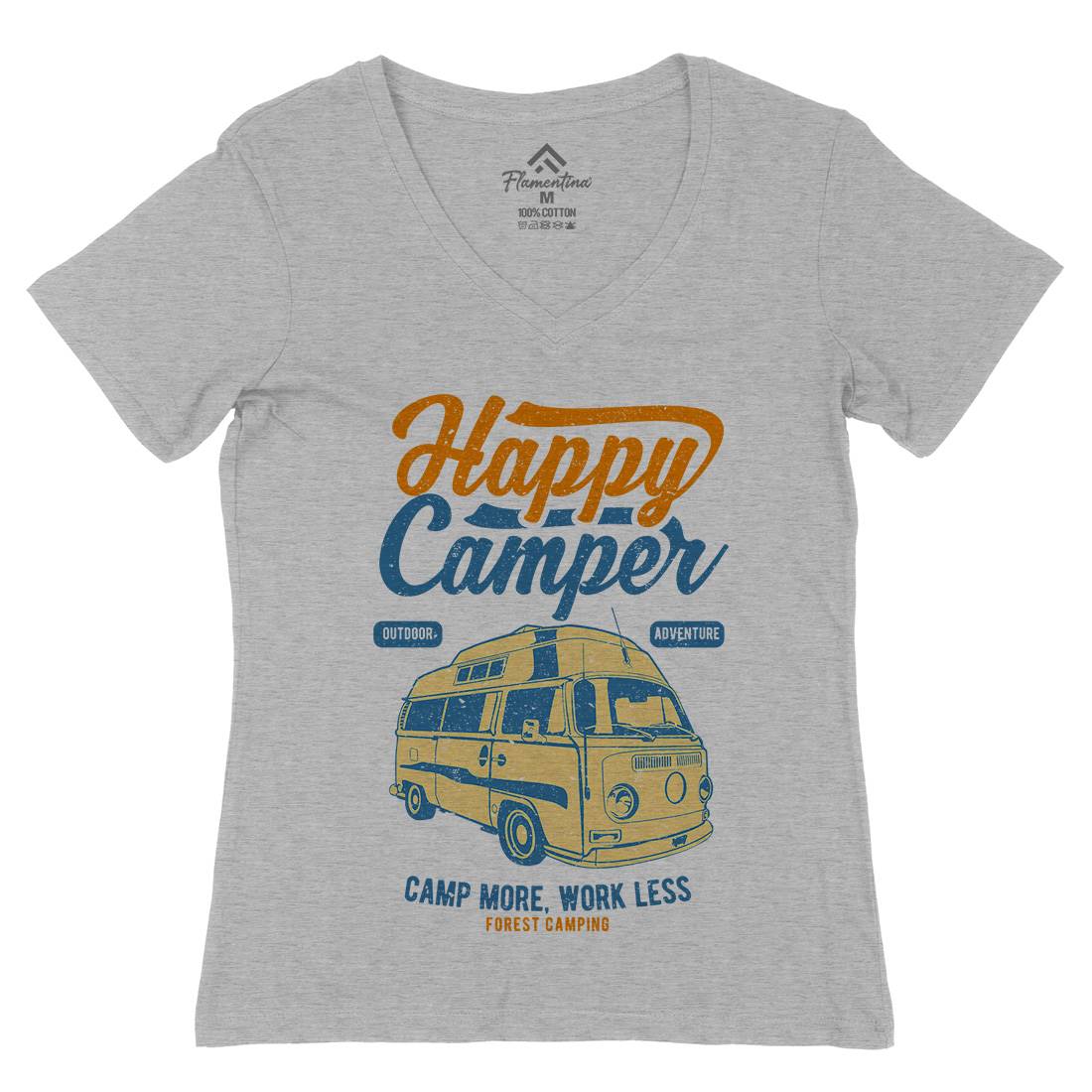 Happy Camper Womens Organic V-Neck T-Shirt Nature A681