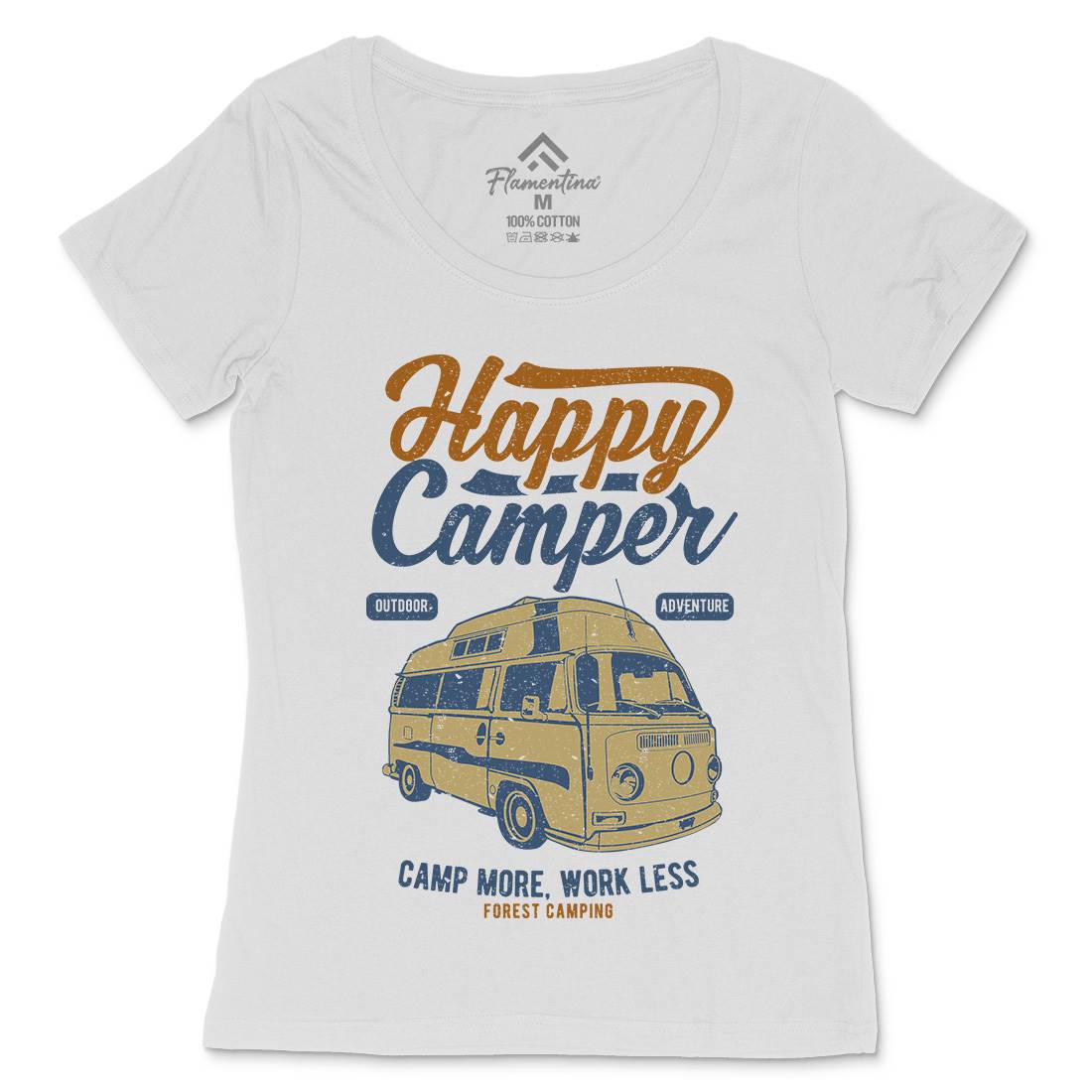 Happy Camper Womens Scoop Neck T-Shirt Nature A681