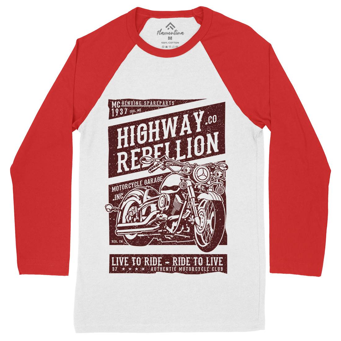 Highway Rebellion Mens Long Sleeve Baseball T-Shirt Motorcycles A683