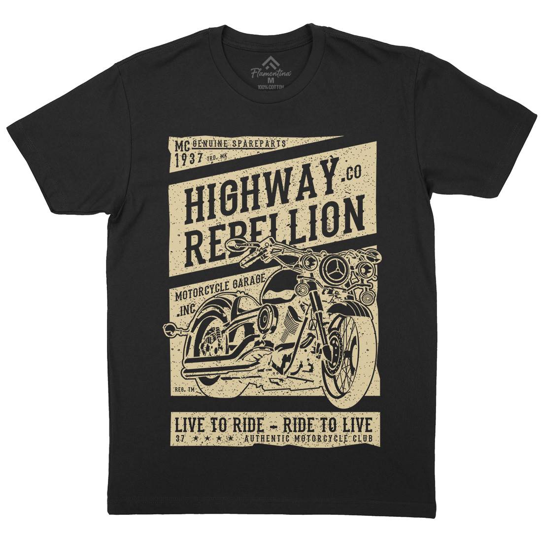 Highway Rebellion Mens Organic Crew Neck T-Shirt Motorcycles A683