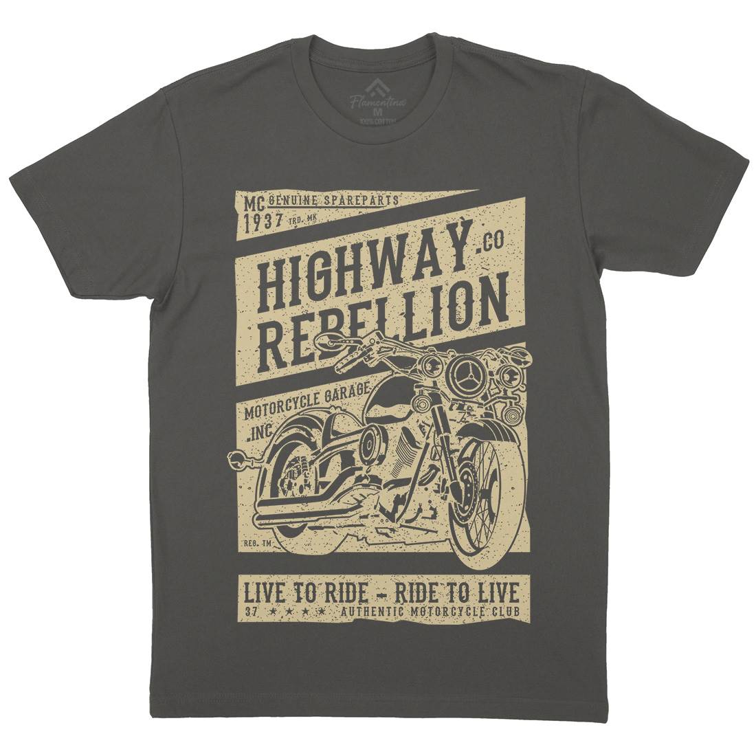 Highway Rebellion Mens Crew Neck T-Shirt Motorcycles A683