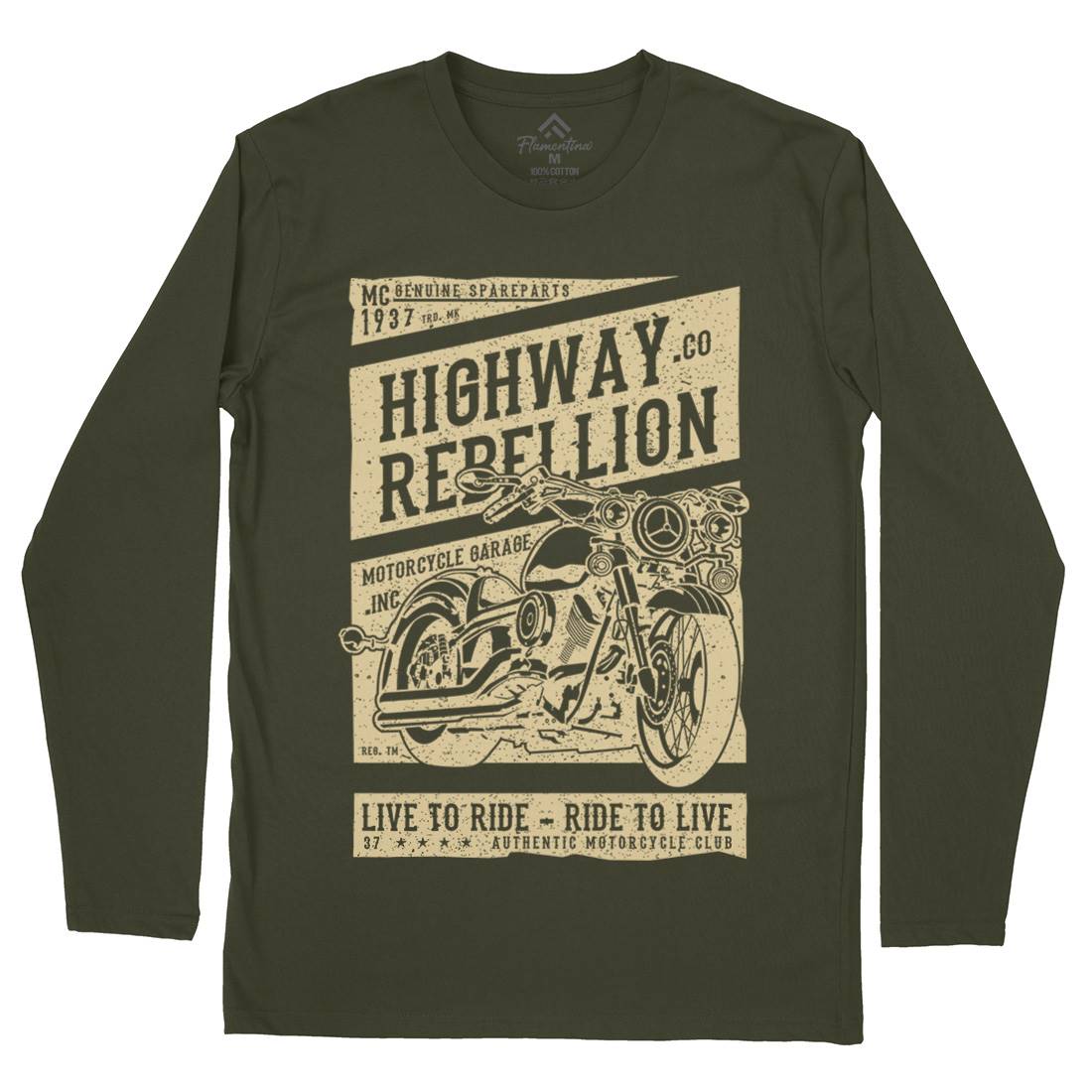 Highway Rebellion Mens Long Sleeve T-Shirt Motorcycles A683
