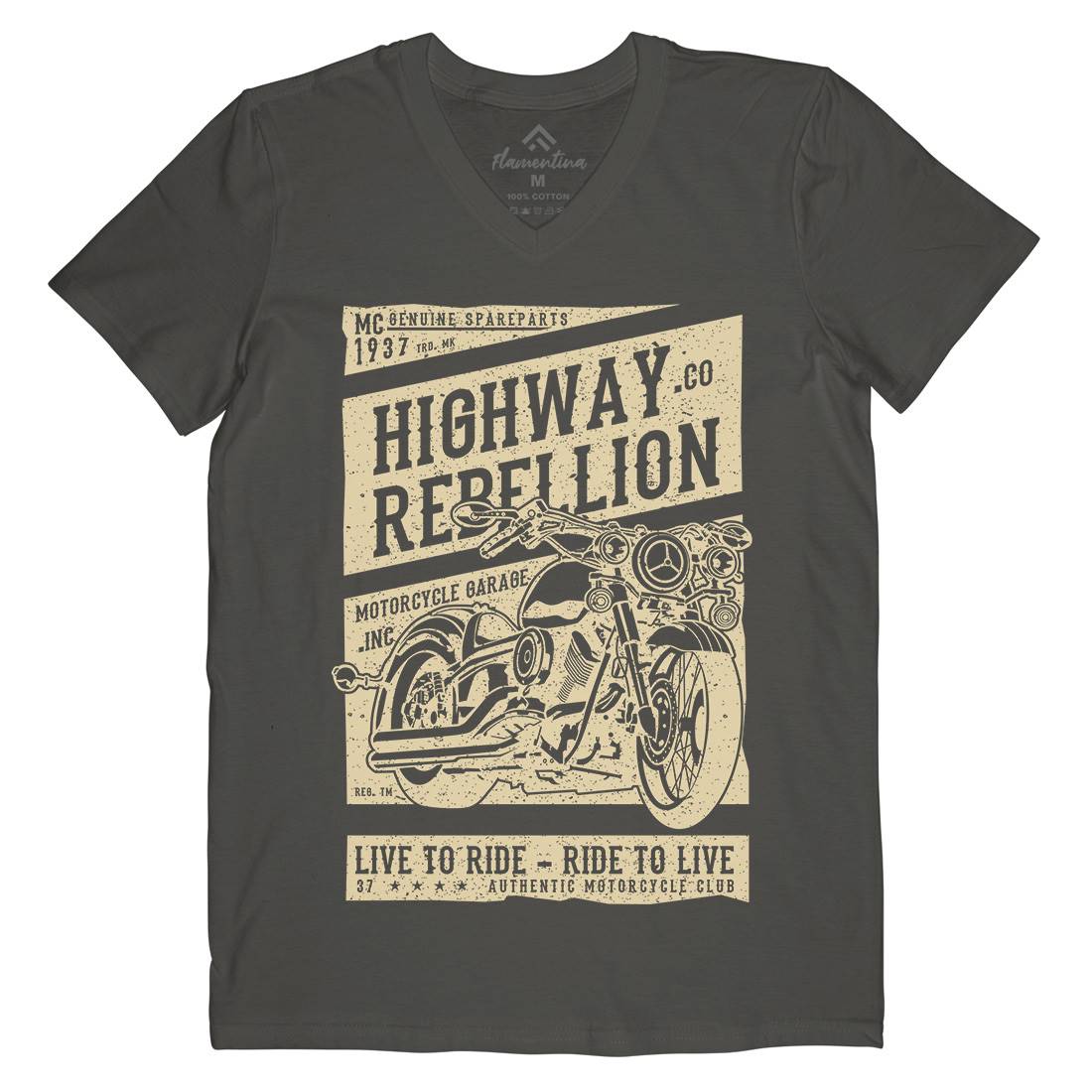 Highway Rebellion Mens V-Neck T-Shirt Motorcycles A683