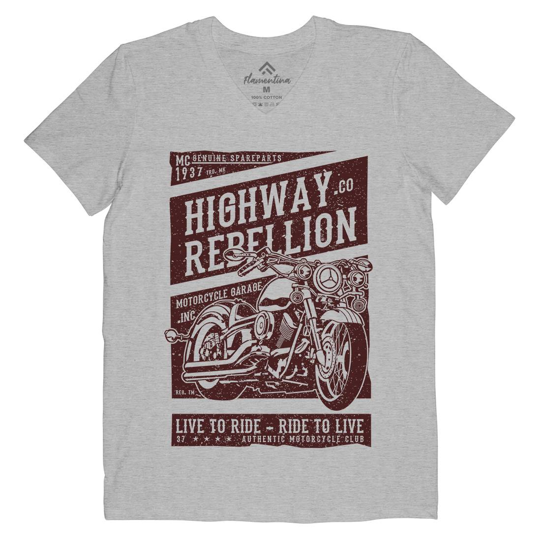 Highway Rebellion Mens Organic V-Neck T-Shirt Motorcycles A683