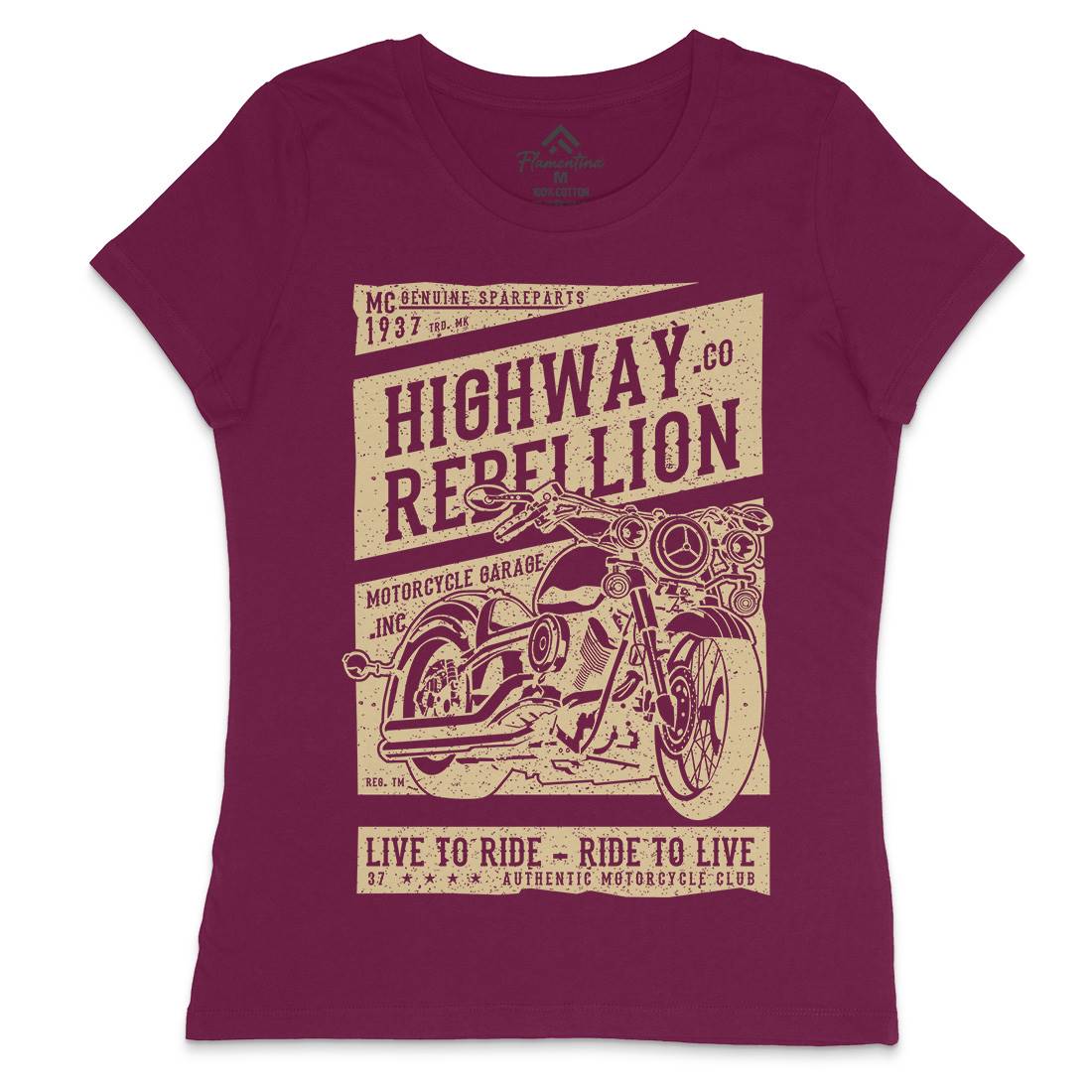 Highway Rebellion Womens Crew Neck T-Shirt Motorcycles A683