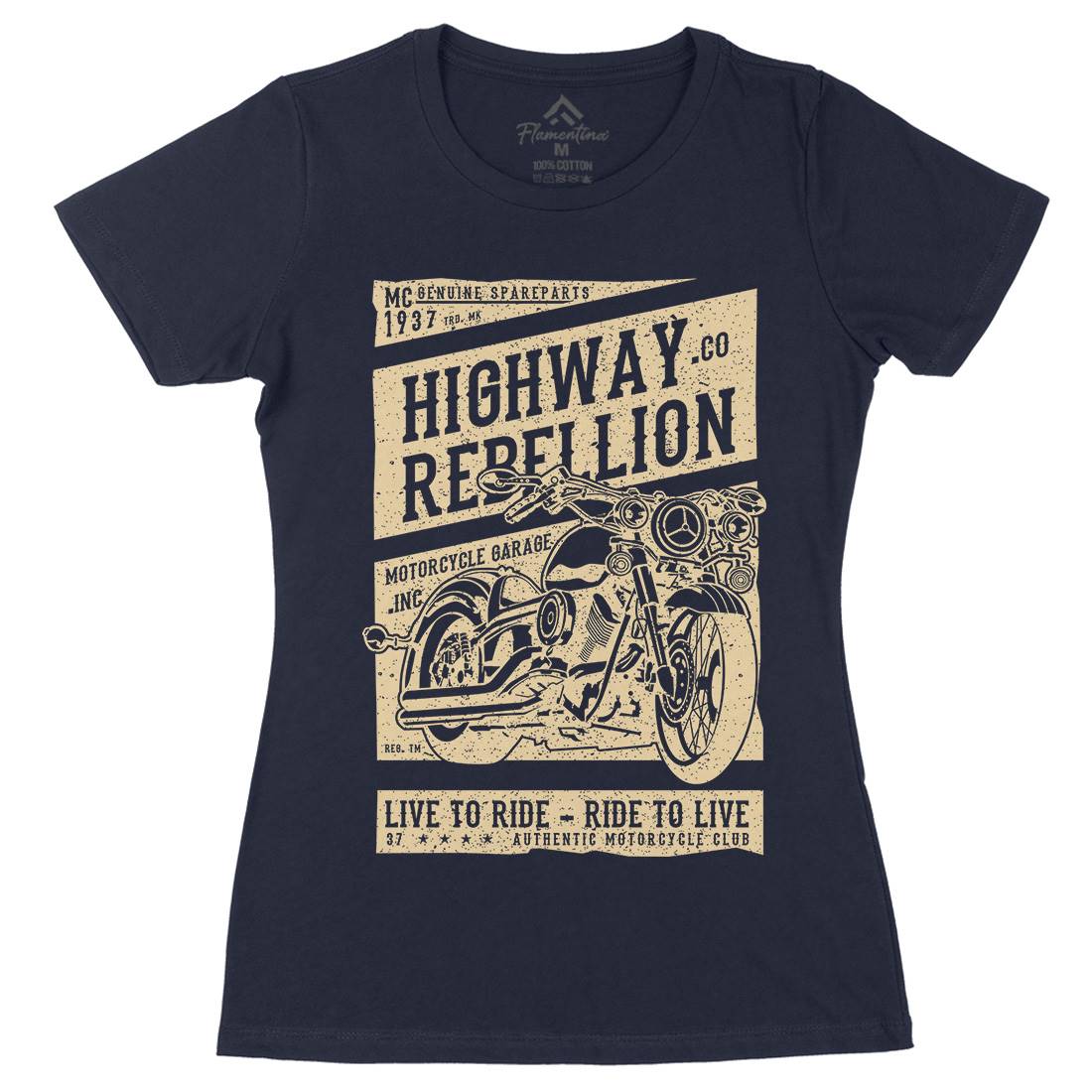 Highway Rebellion Womens Organic Crew Neck T-Shirt Motorcycles A683