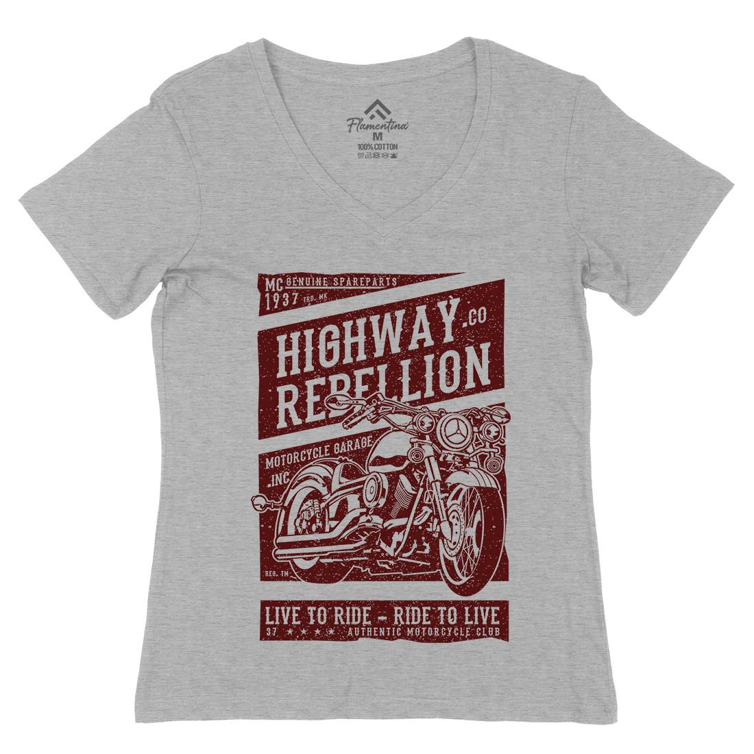 Highway Rebellion Womens Organic V-Neck T-Shirt Motorcycles A683