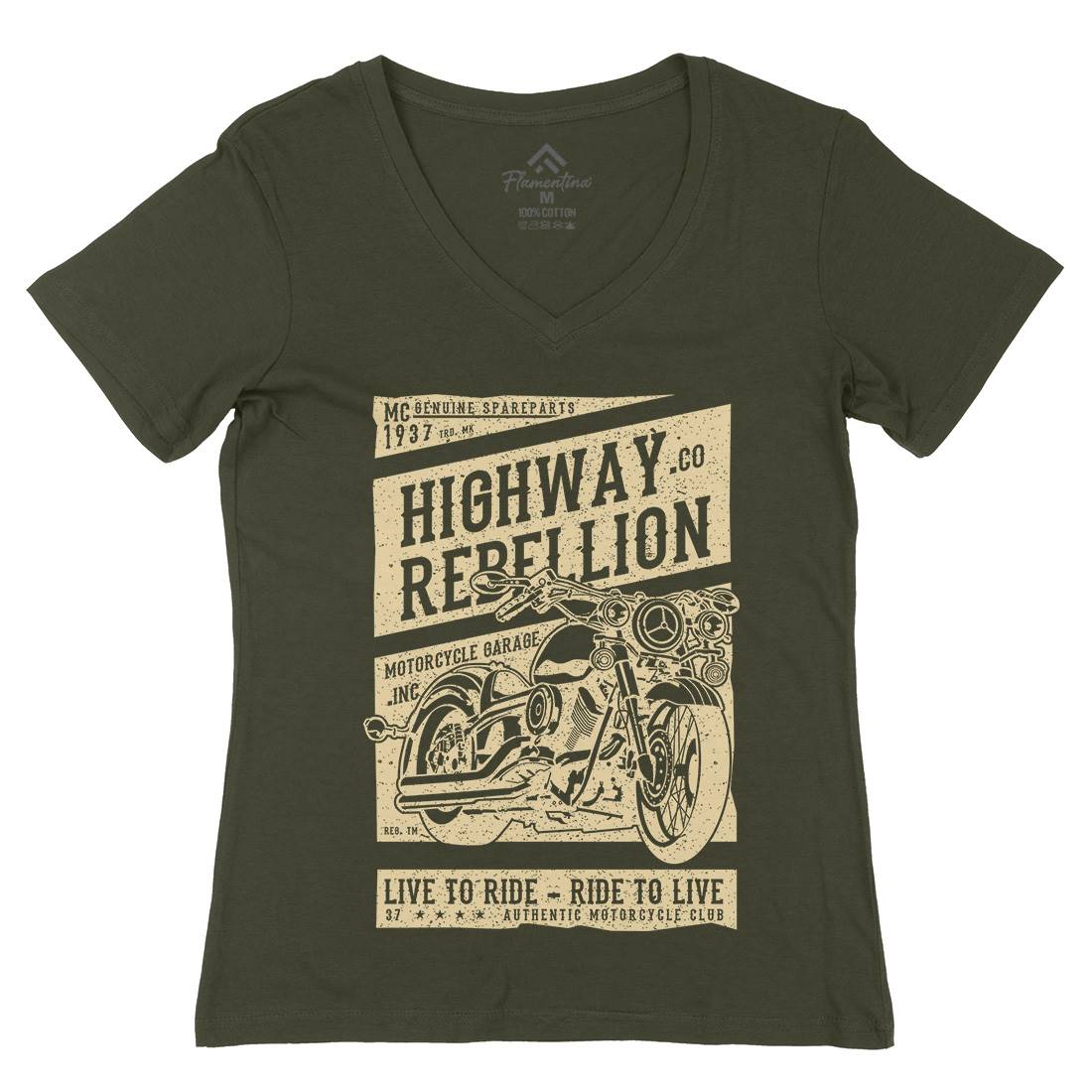 Highway Rebellion Womens Organic V-Neck T-Shirt Motorcycles A683