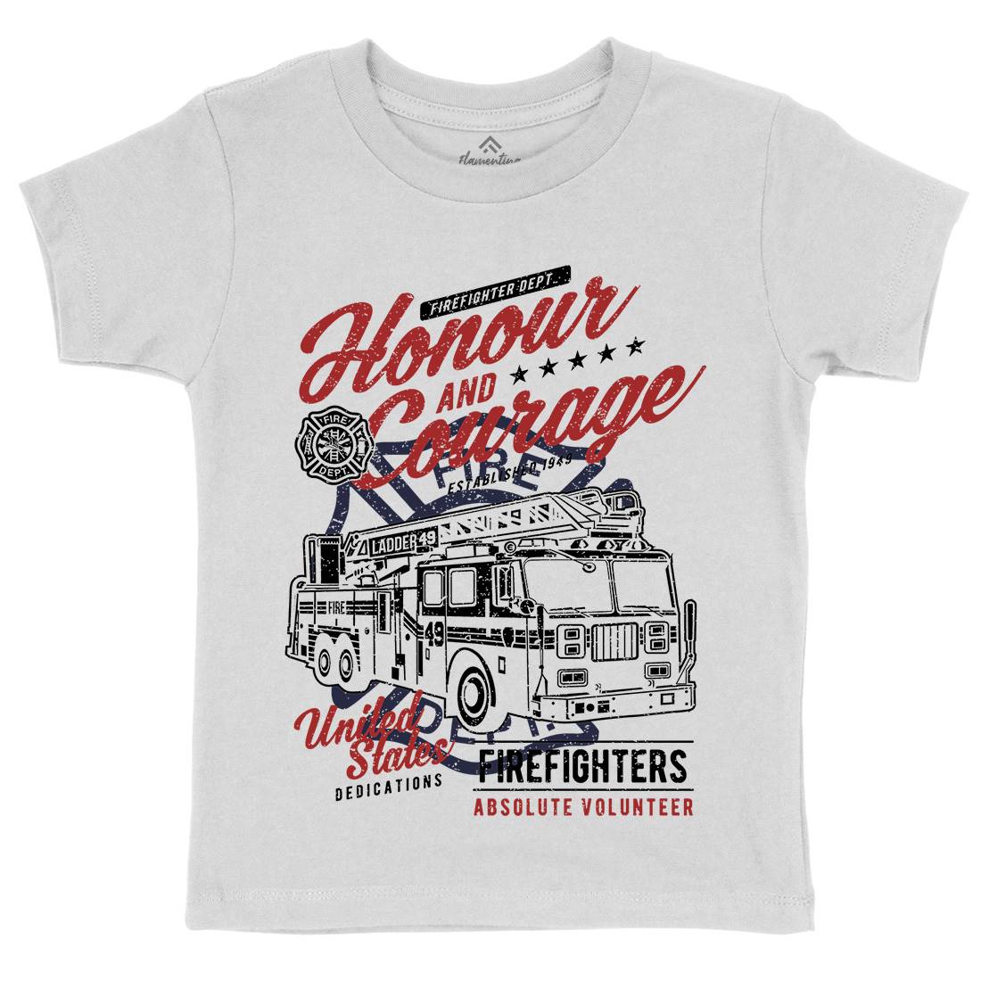 Honour And Courage Kids Organic Crew Neck T-Shirt Firefighters A684