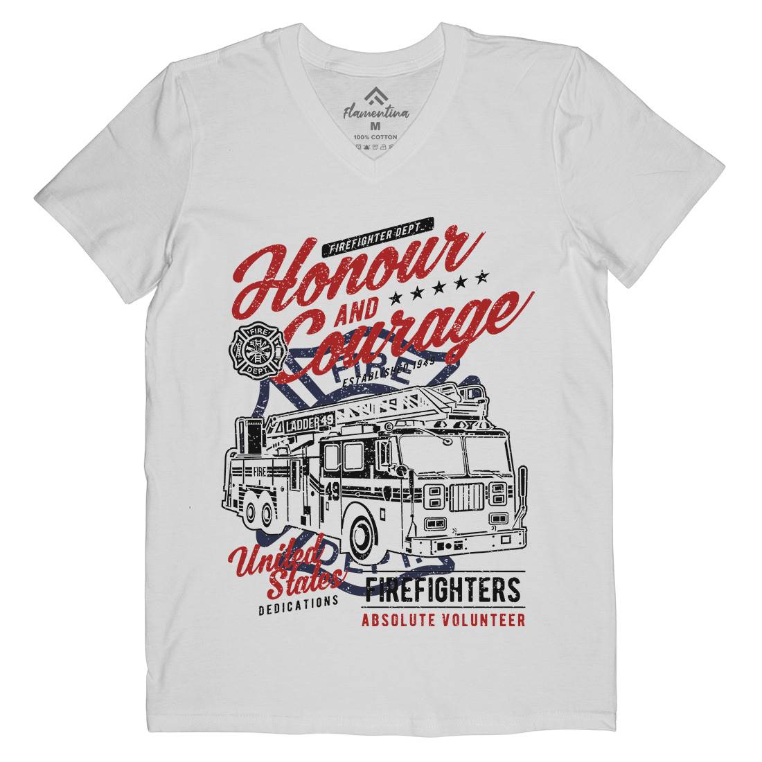 Honour And Courage Mens V-Neck T-Shirt Firefighters A684