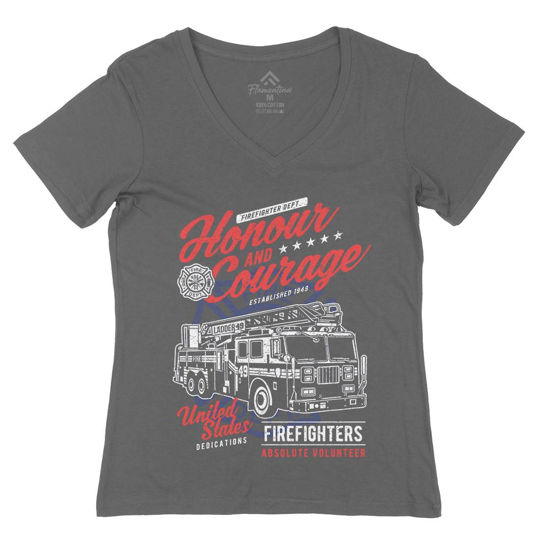 Honour And Courage Womens Organic V-Neck T-Shirt Firefighters A684