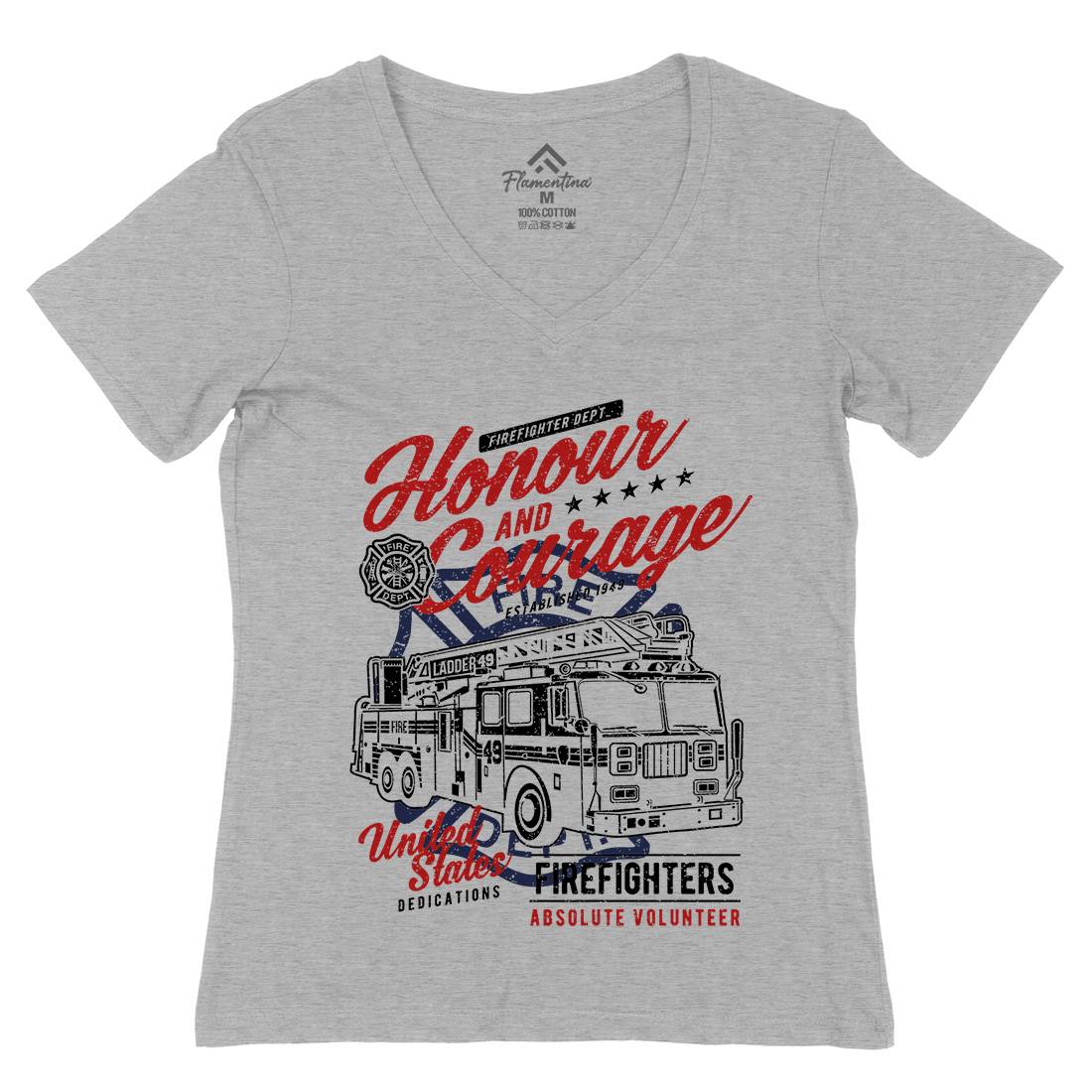 Honour And Courage Womens Organic V-Neck T-Shirt Firefighters A684