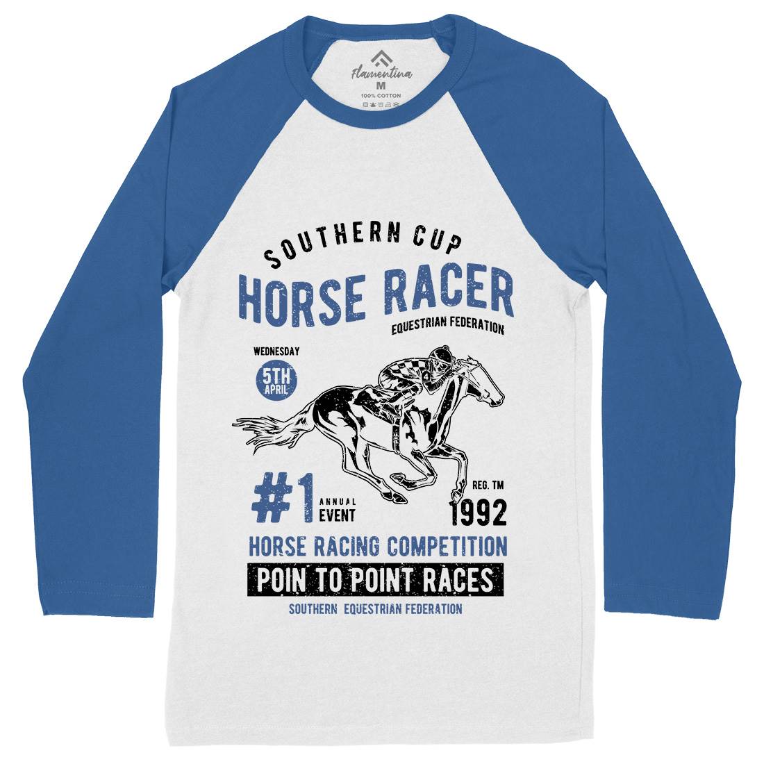 Horse Racer Mens Long Sleeve Baseball T-Shirt Sport A686