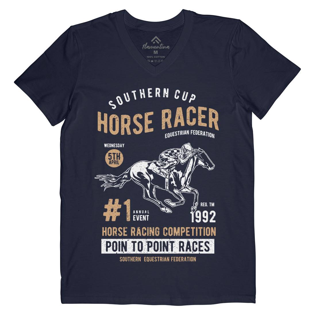Horse Racer Mens Organic V-Neck T-Shirt Sport A686