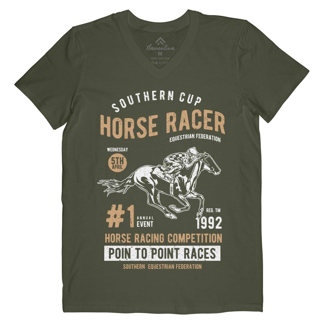 Horse Racer Mens Organic V-Neck T-Shirt Sport A686