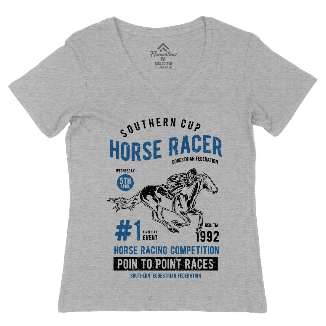 Horse Racer Womens Organic V-Neck T-Shirt Sport A686