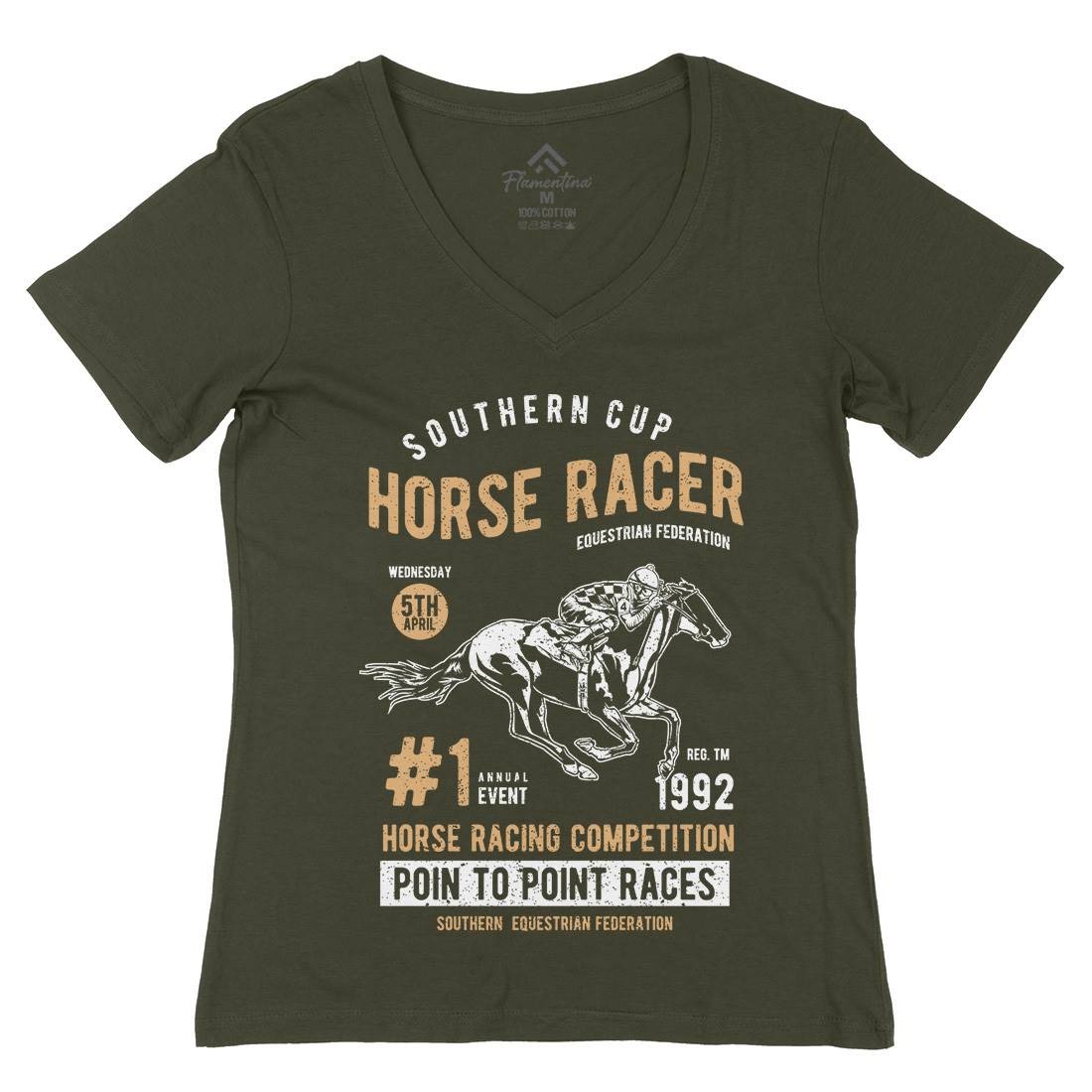 Horse Racer Womens Organic V-Neck T-Shirt Sport A686