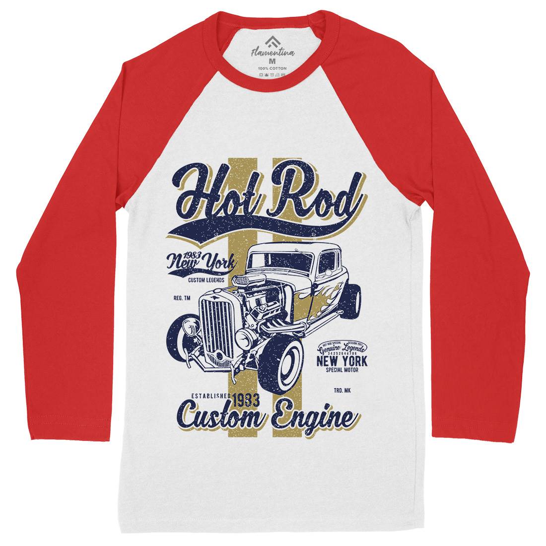 Hot Rod New York Mens Long Sleeve Baseball T-Shirt Cars A687