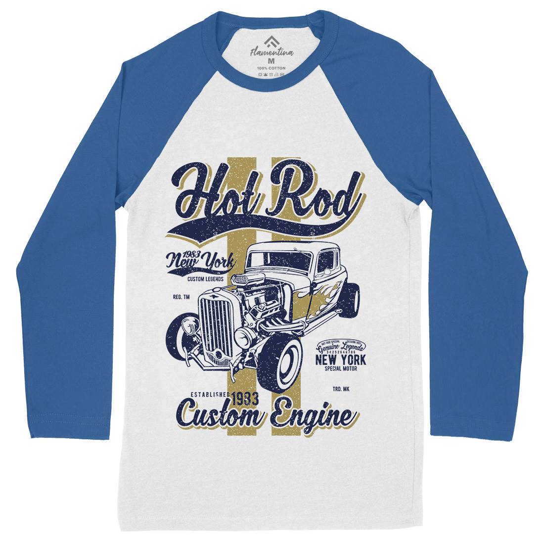 Hot Rod New York Mens Long Sleeve Baseball T-Shirt Cars A687