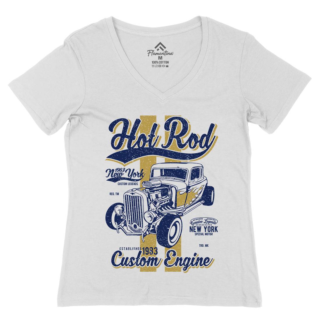 Hot Rod New York Womens Organic V-Neck T-Shirt Cars A687
