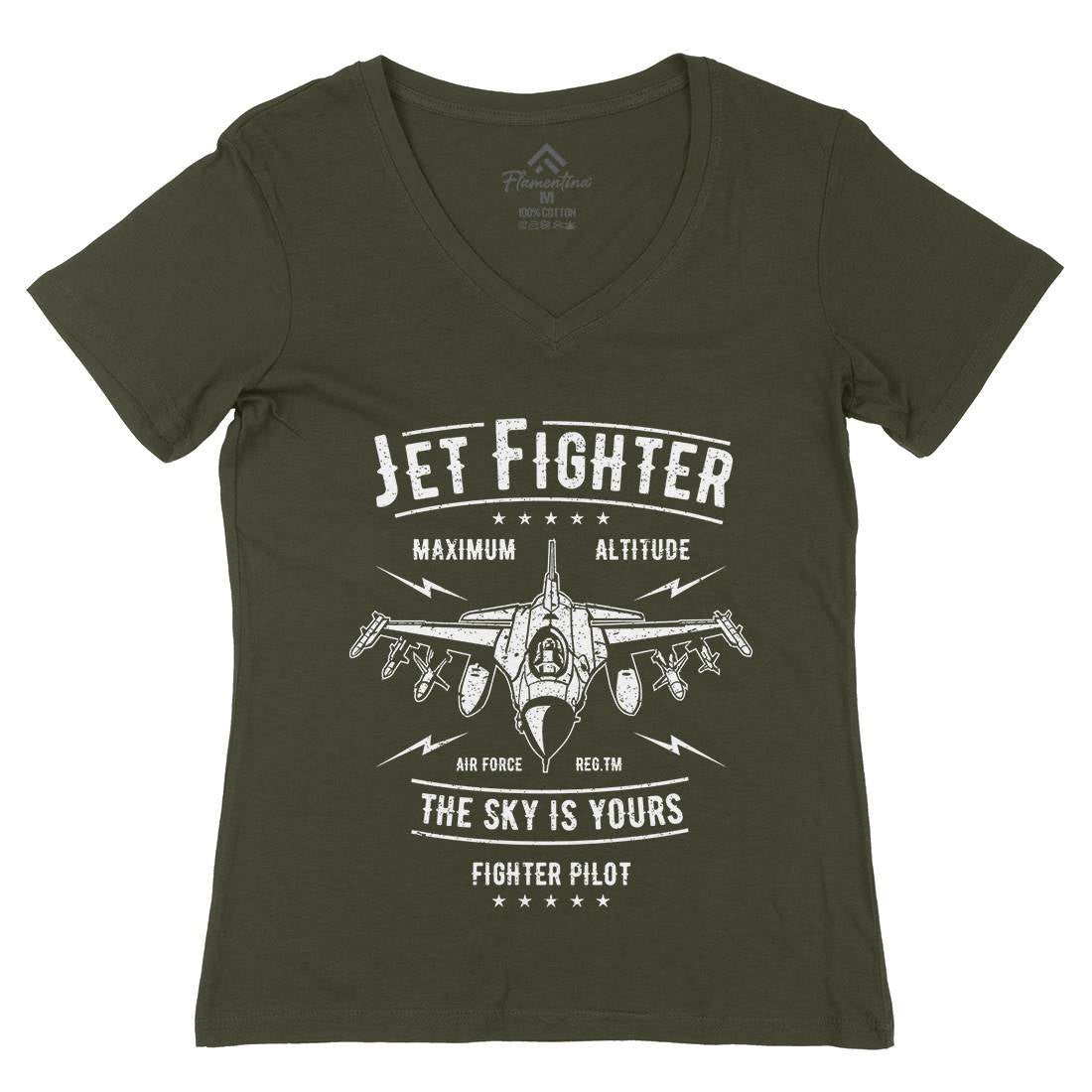 Jet Fighter Womens Organic V-Neck T-Shirt Vehicles A694