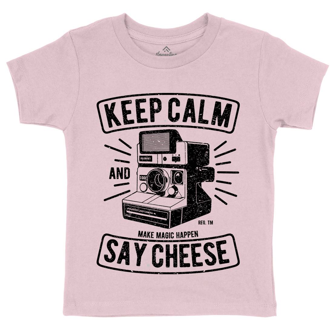 Keep Calm And Say Cheese Kids Organic Crew Neck T-Shirt Media A699