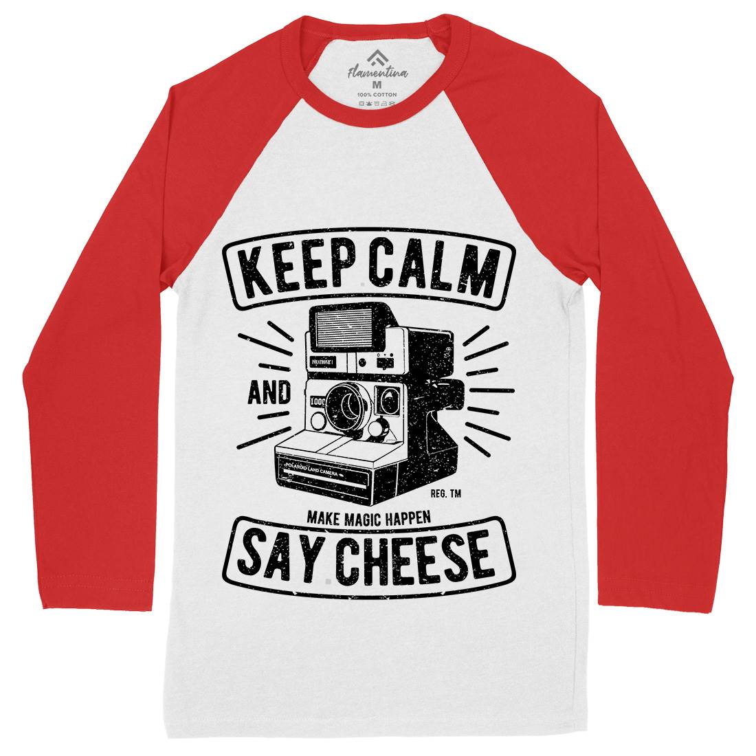 Keep Calm And Say Cheese Mens Long Sleeve Baseball T-Shirt Media A699