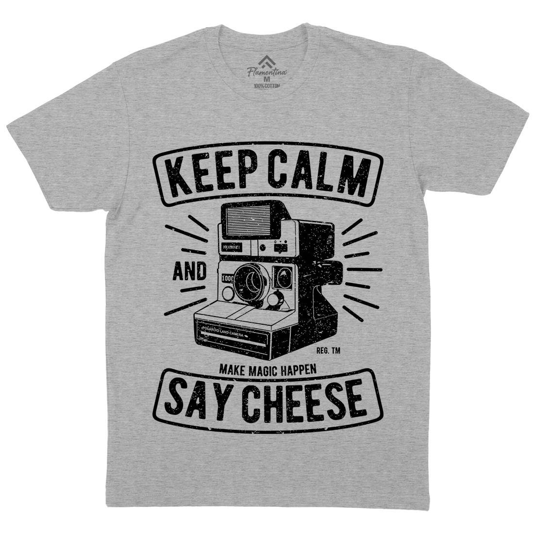 Keep Calm And Say Cheese Mens Organic Crew Neck T-Shirt Media A699