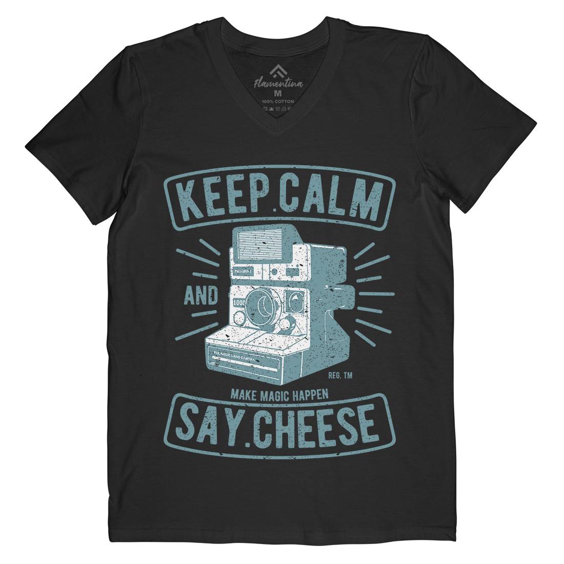 Keep Calm And Say Cheese Mens Organic V-Neck T-Shirt Media A699