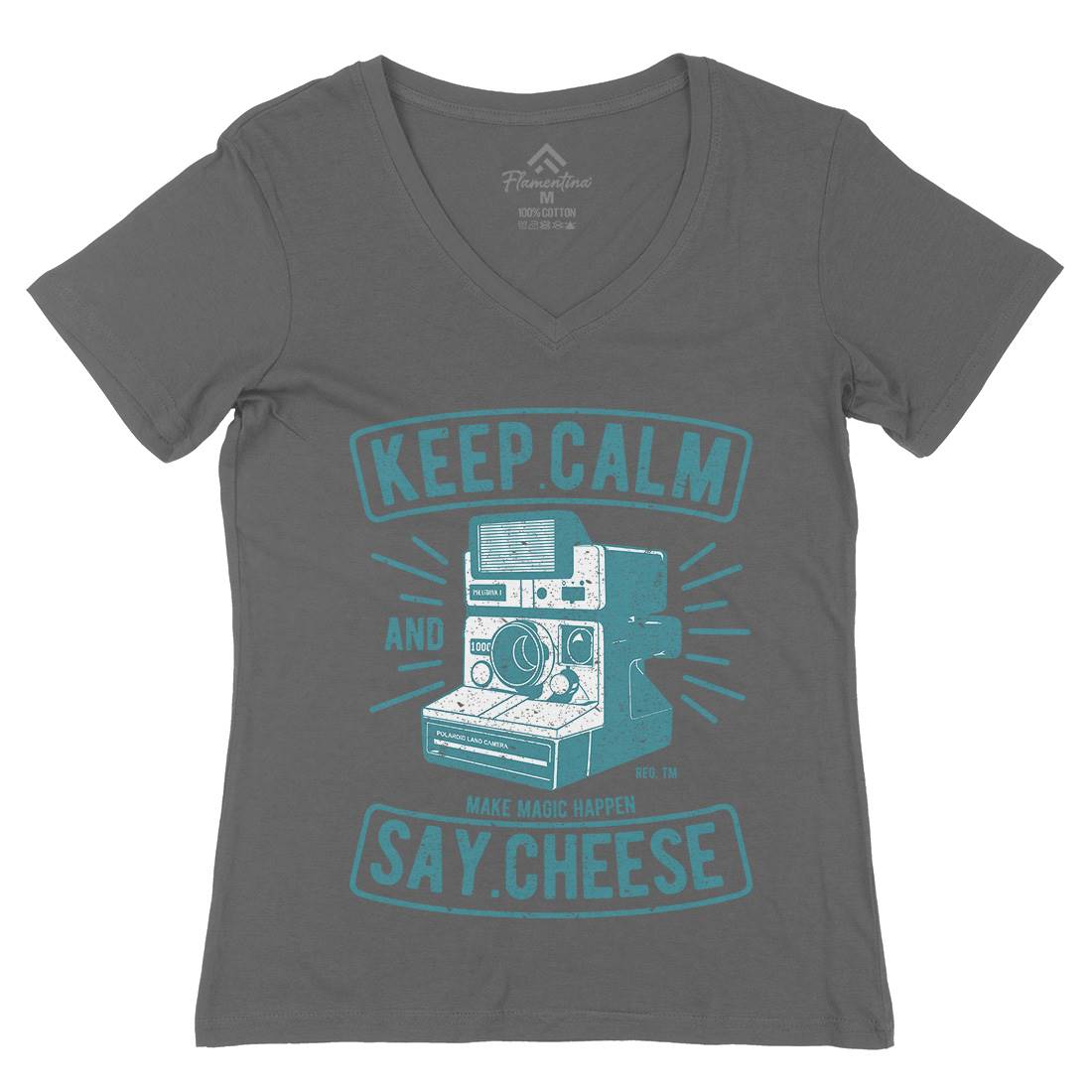 Keep Calm And Say Cheese Womens Organic V-Neck T-Shirt Media A699