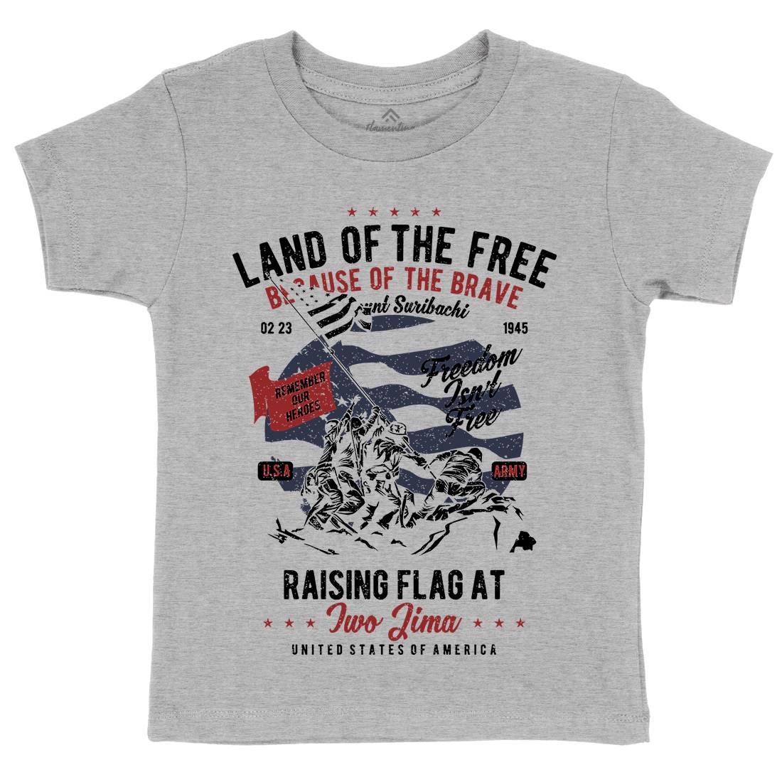 Land Of The Free Kids Organic Crew Neck T-Shirt Army A702